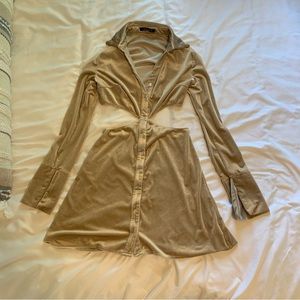 Tan Velvet Skater Dress